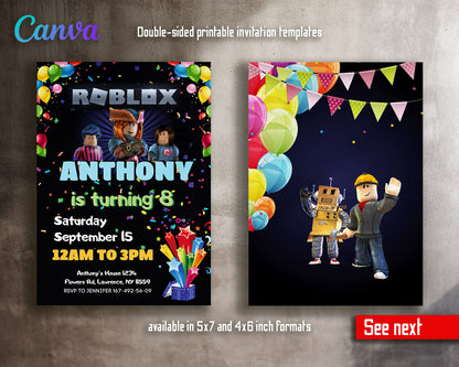 Roblox Gamer customizable invitation template | Share or Print | | BD574