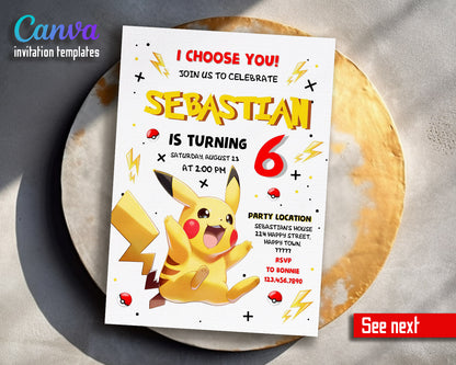 Pokemon Pikachu  customizable invitation template | Share or Print |  | MJ947