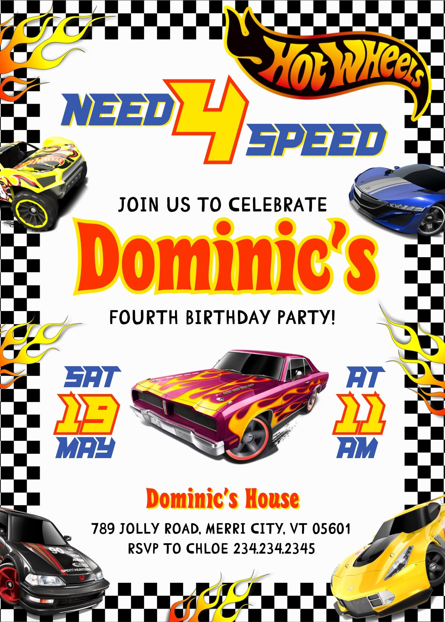 Hot Wheels Need Four Speed  customizable invitation template | Share or Print | boy | AE526