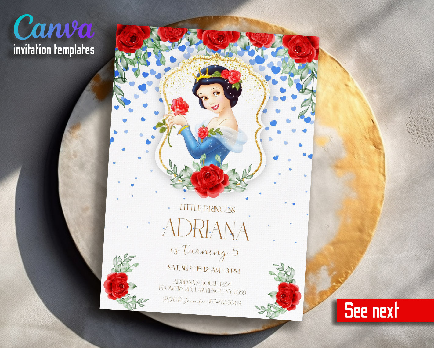 Snow White Princess customizable invitation template | Share or Print | girl | LA600