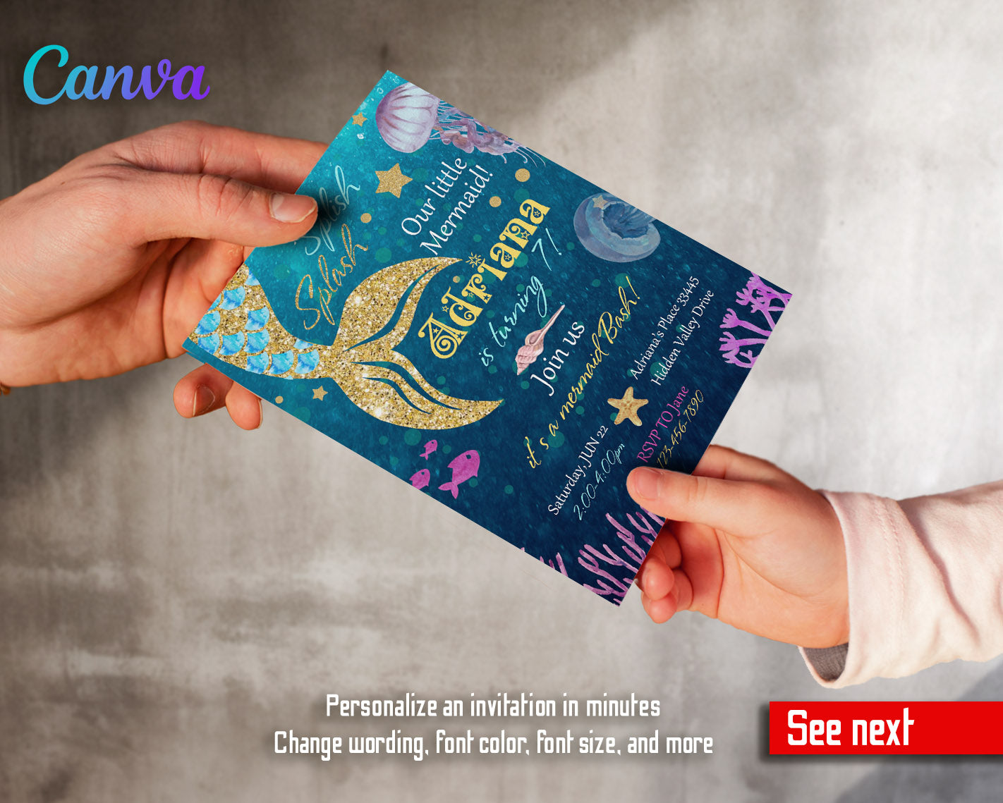 The Little Mermaid Ariel customizable invitation template | Share or Print | girl | JN150