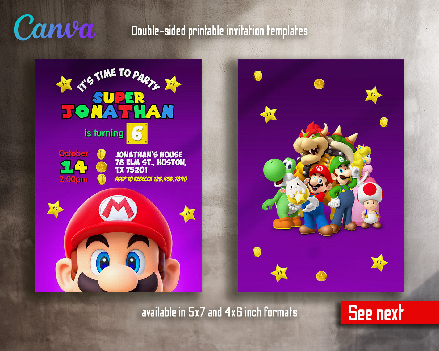 Super Mario Bros  customizable invitation template | Share or Print |  | CU452