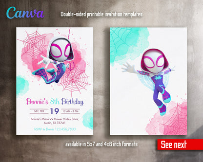 Spider Gwen Ghost Spidey customizable invitation template | Share or Print | girl | PQ894