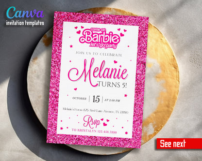 Barbie Pink  customizable invitation template | Share or Print | girl | GC428