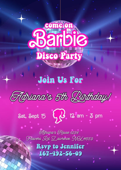 Barbie Pink  customizable invitation template | Share or Print | girl | PJ086