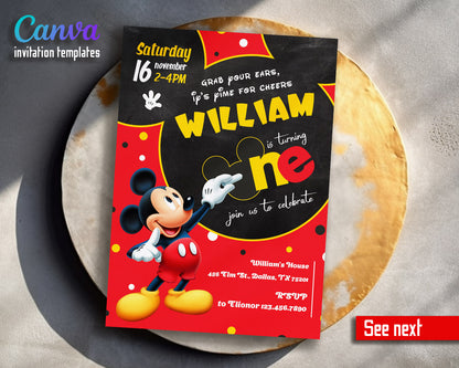 Mickey Mouse 1st Birthday customizable invitation template | Share or Print |  | OG108