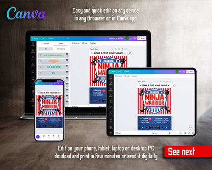 American Ninja Warrior customizable invitation template | Share or Print |  | DM989