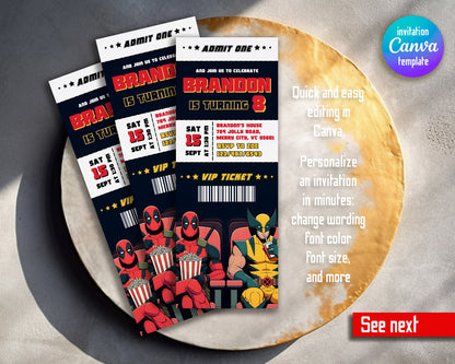 Deadpool Wolverine Marvel customizable invitation template | Share or Print | boy | DU363