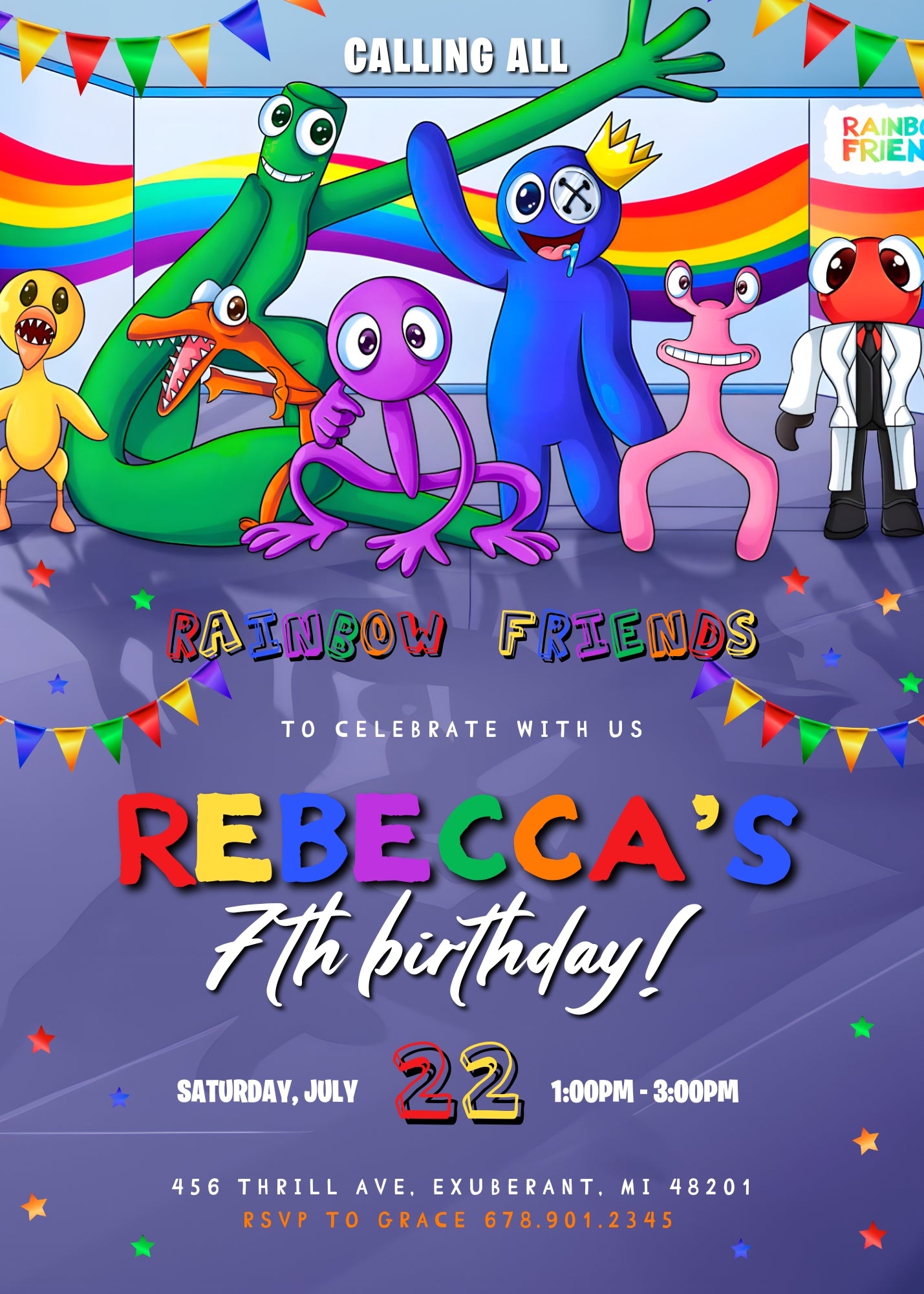 Rainbow Friends  customizable invitation template | Share or Print |  | DQ673