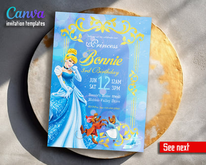 Cinderella Princess customizable invitation template | Share or Print | girl | ZW636