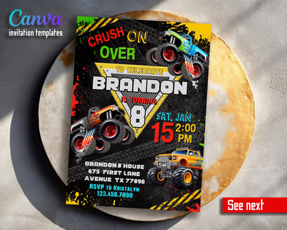 Monster Jam Monster Truck customizable invitation template | Share or Print | boy | QH638