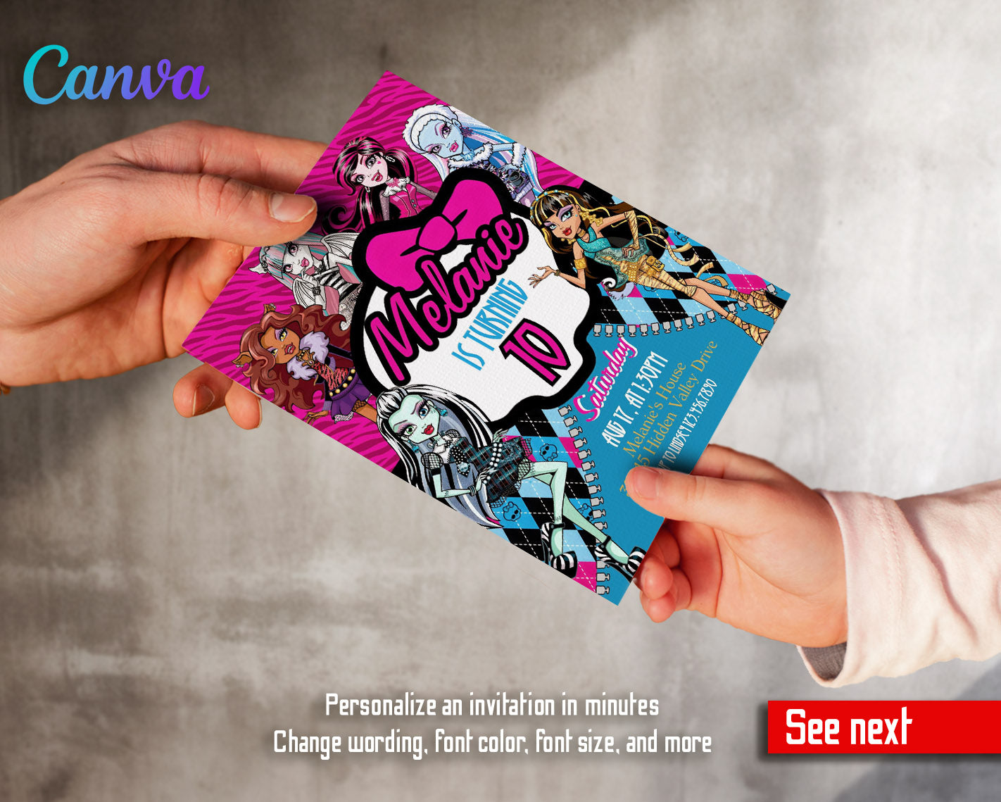 Monster High  customizable invitation template | Share or Print | girl | DE867