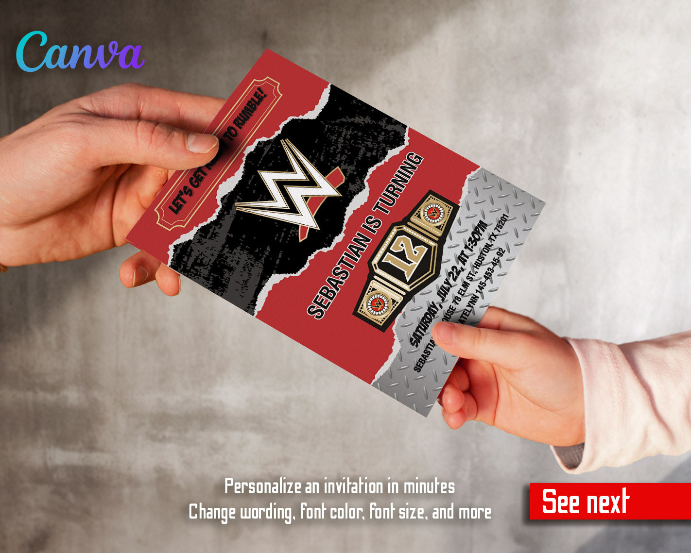 Wrestling WWE WrestleMania  customizable invitation template | Share or Print | boy | GT693