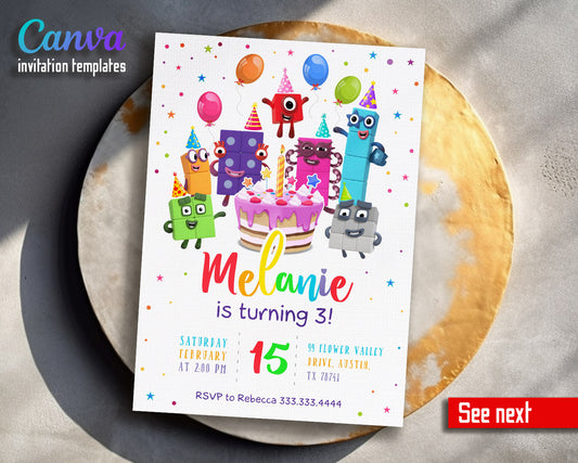 Numberblocks customizable invitation template | Share or Print |  | ZF205