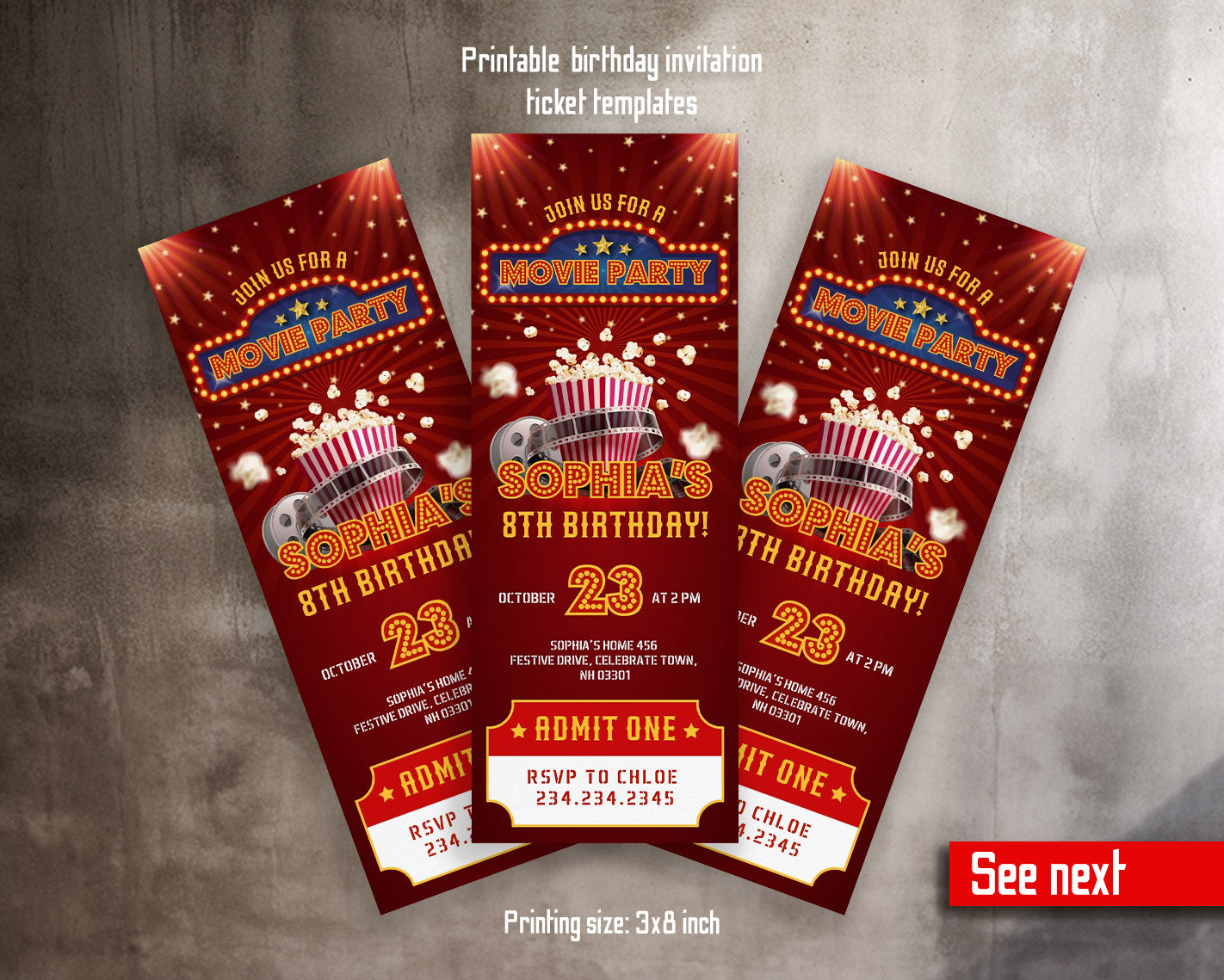 Movie Cinema Party customizable invitation template | Share or Print |  | JQ129