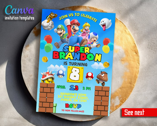 Super Mario Bros  customizable invitation template | Share or Print |  | TO373