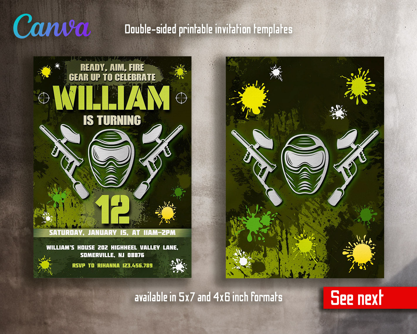 Paintball Airsoft battle customizable invitation template | Share or Print | boy | RP315