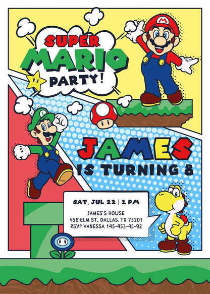 Super Mario Bros  customizable invitation template | Share or Print |  | QX397