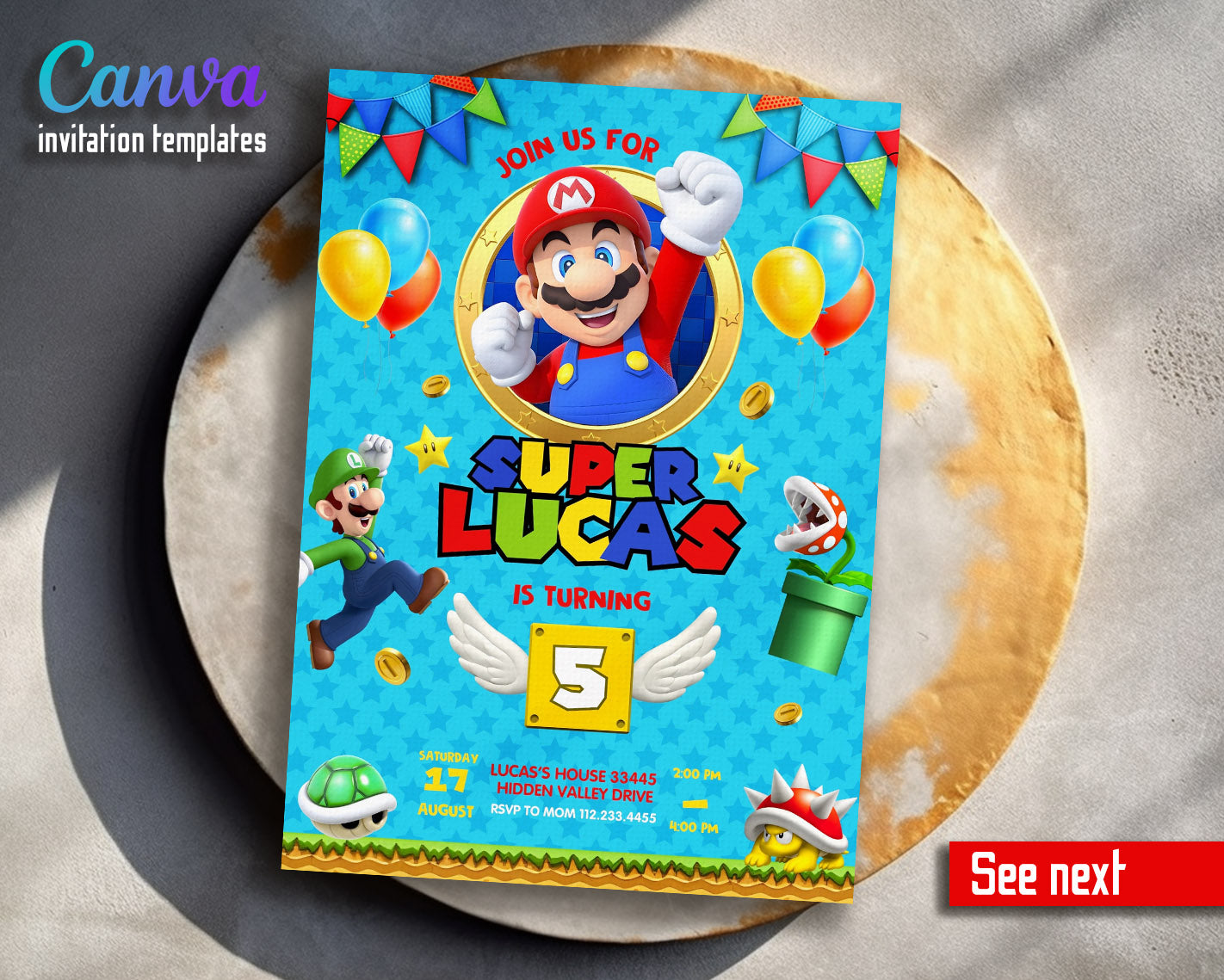 Super Mario Bros  customizable invitation template | Share or Print |  | UZ171