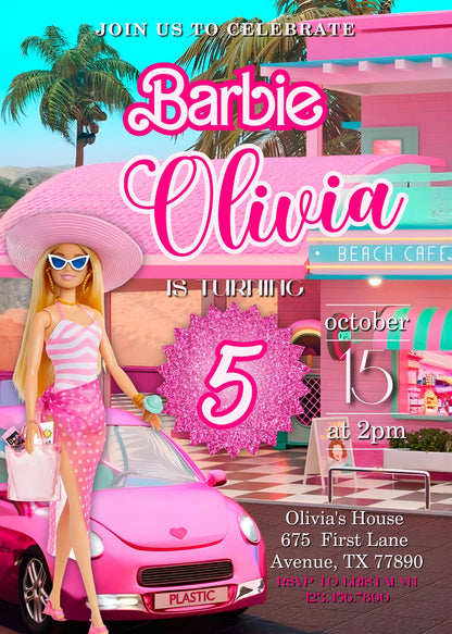 Barbie Pink  customizable invitation template | Share or Print | girl | RV660