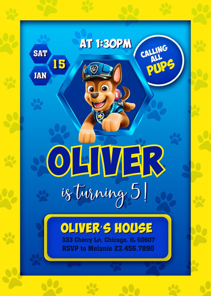 Paw Patrol customizable invite template boy | instant download | Share or Print | EM020