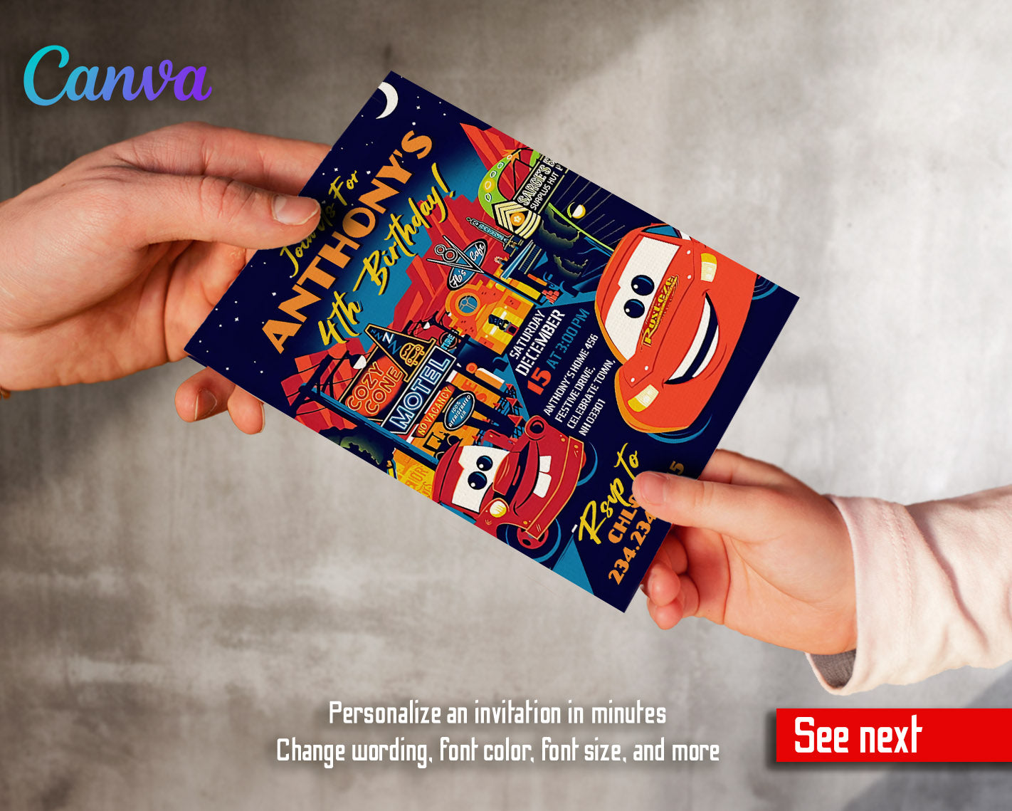 Cars Lightning McQueen customizable invitation template | Share or Print | boy | WQ536