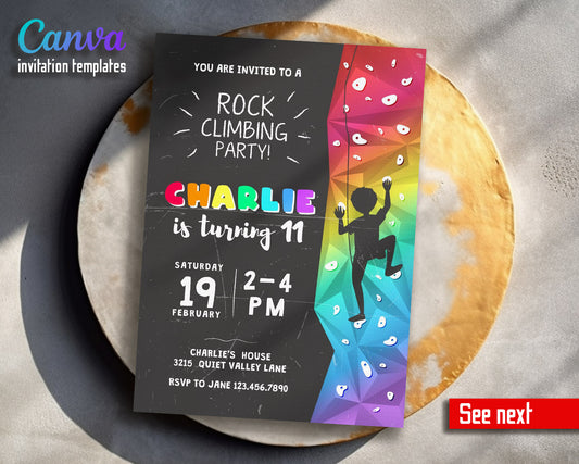 Rock Climbing customizable invitation template | Share or Print |  | YT823