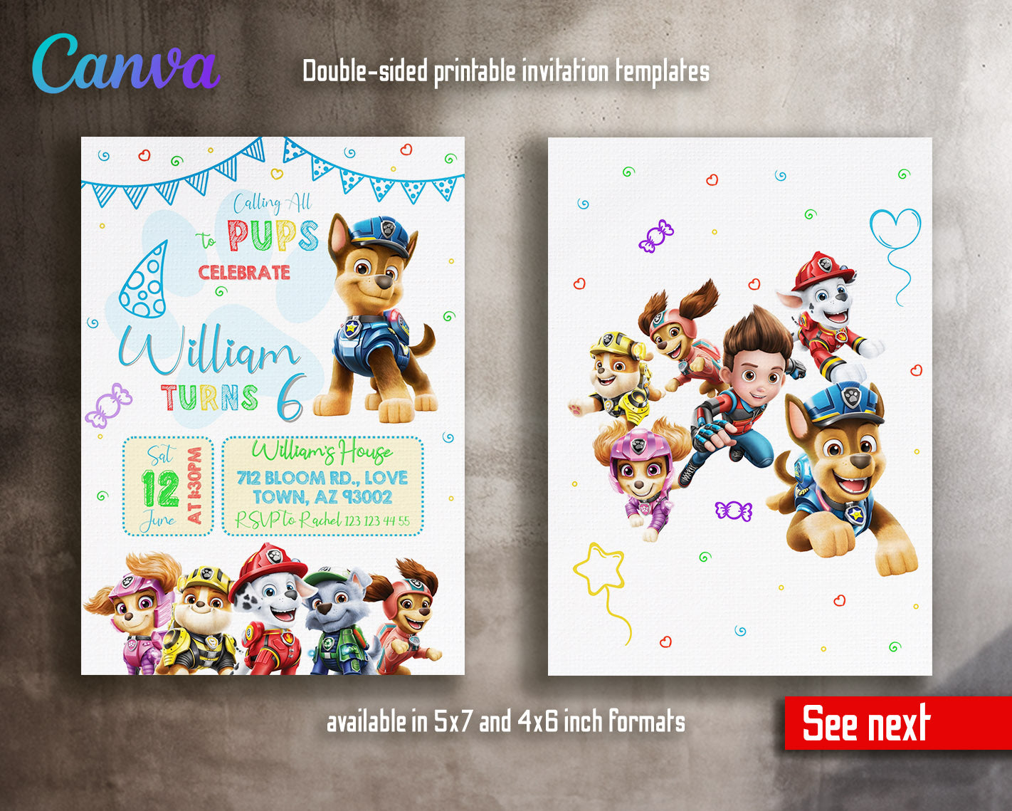 PAW Patrol customizable invitation template | Share or Print | | TY106