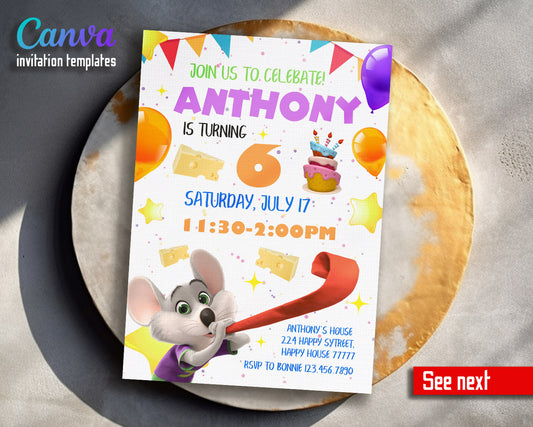 Chuck E. Cheese customizable invitation template | Share or Print |  | GU421