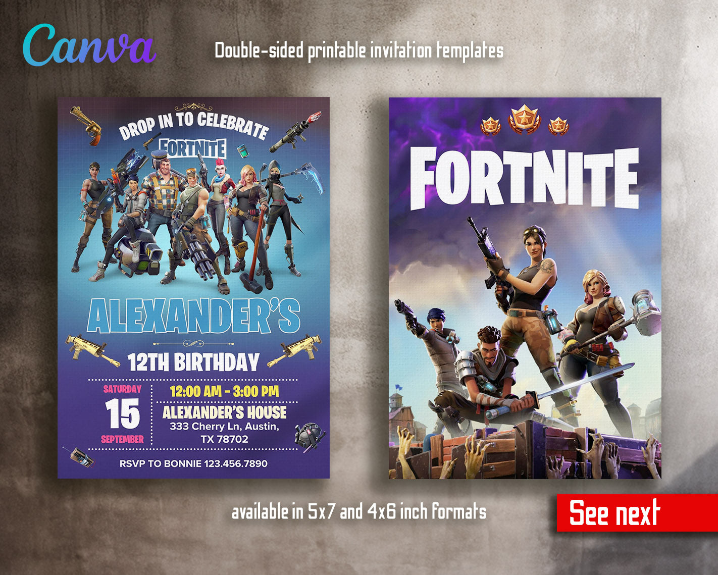 Fortnite gamer customizable invitation template | Share or Print | boy | OV601