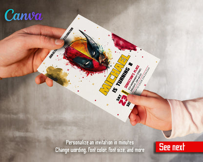 Deadpool Wolverine Marvel  customizable invitation template | Share or Print | boy | BS600