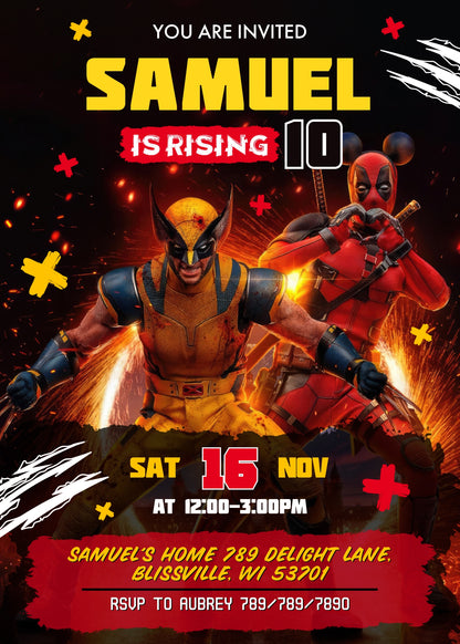 Deadpool Wolverine Marvel  customizable invitation template | Share or Print | boy | RN993