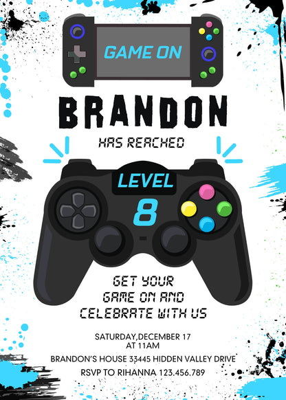 Gamer Party customizable invitation template | Share or Print | boy | WL275