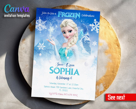 Frozen Elsa  customizable invitation template | Share or Print | girl | DJ878