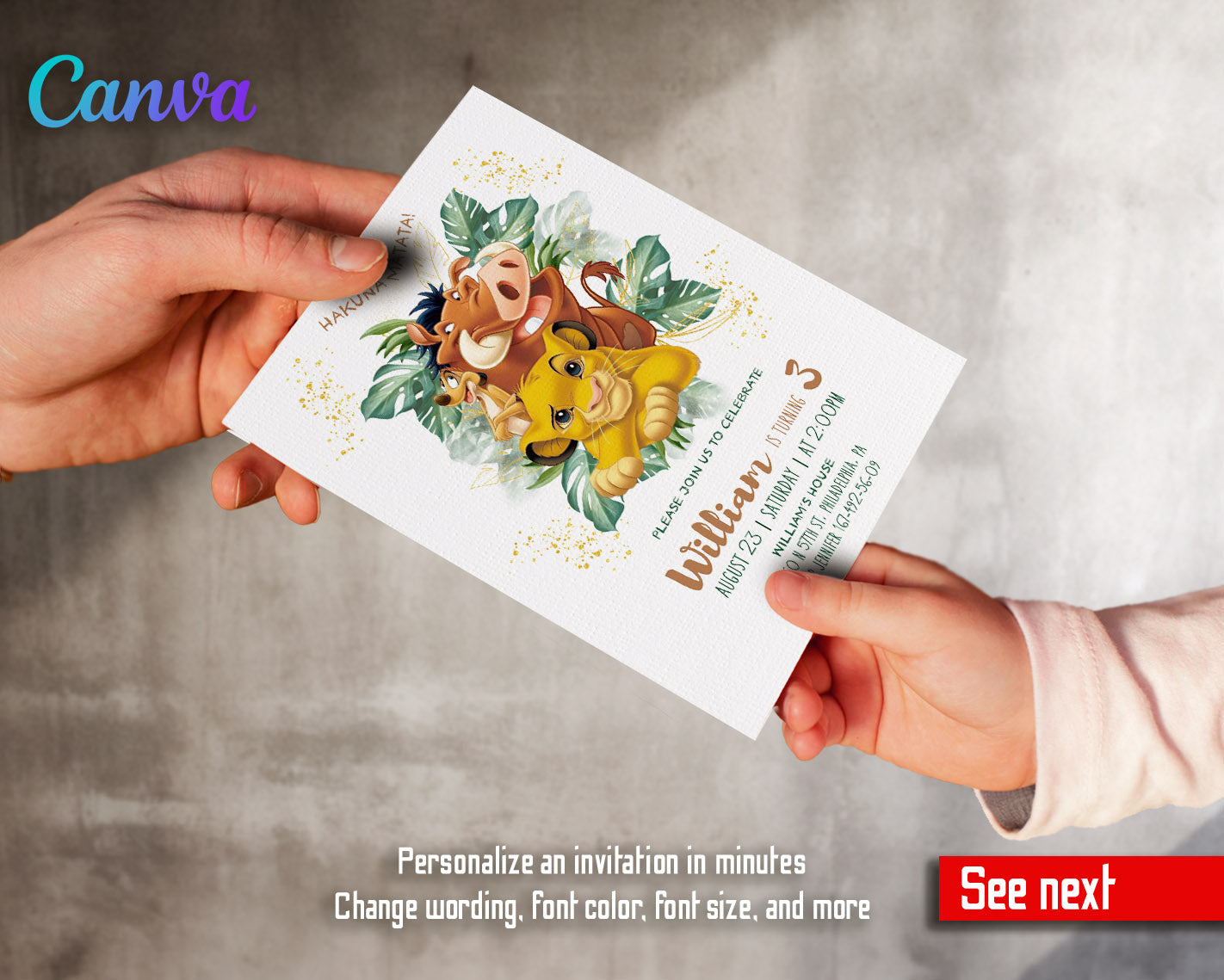 Lion King Simba customizable invitation template | Share or Print |  | BJ731