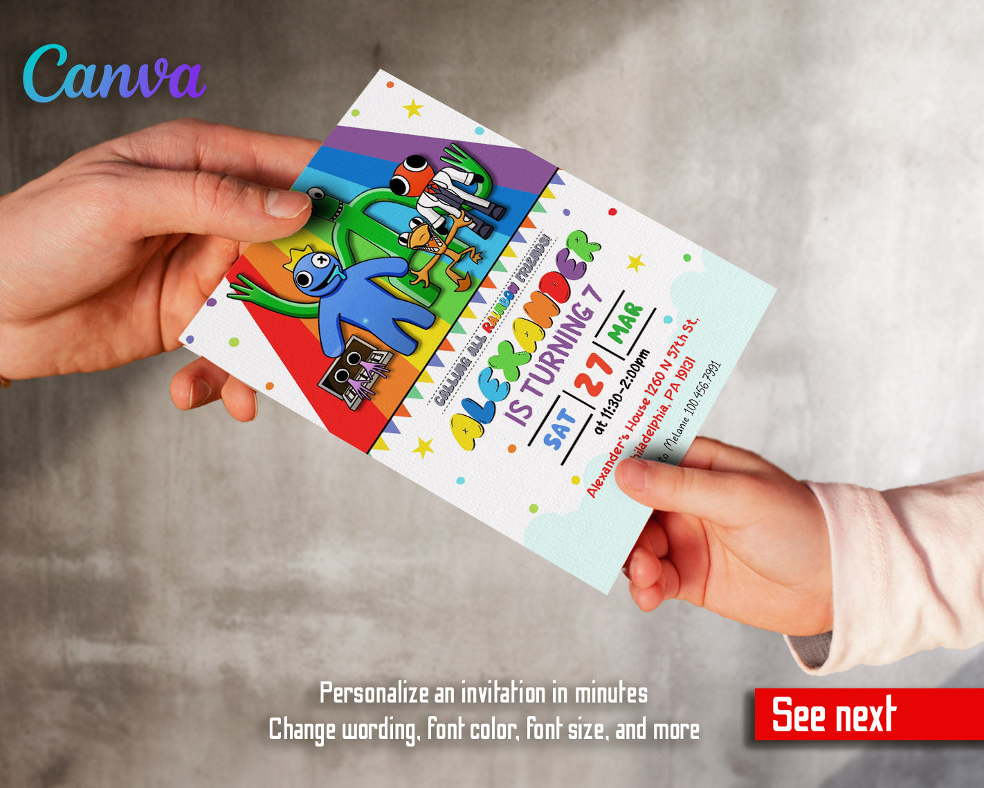 Rainbow Friends  customizable invitation template | Share or Print |  | ZV639