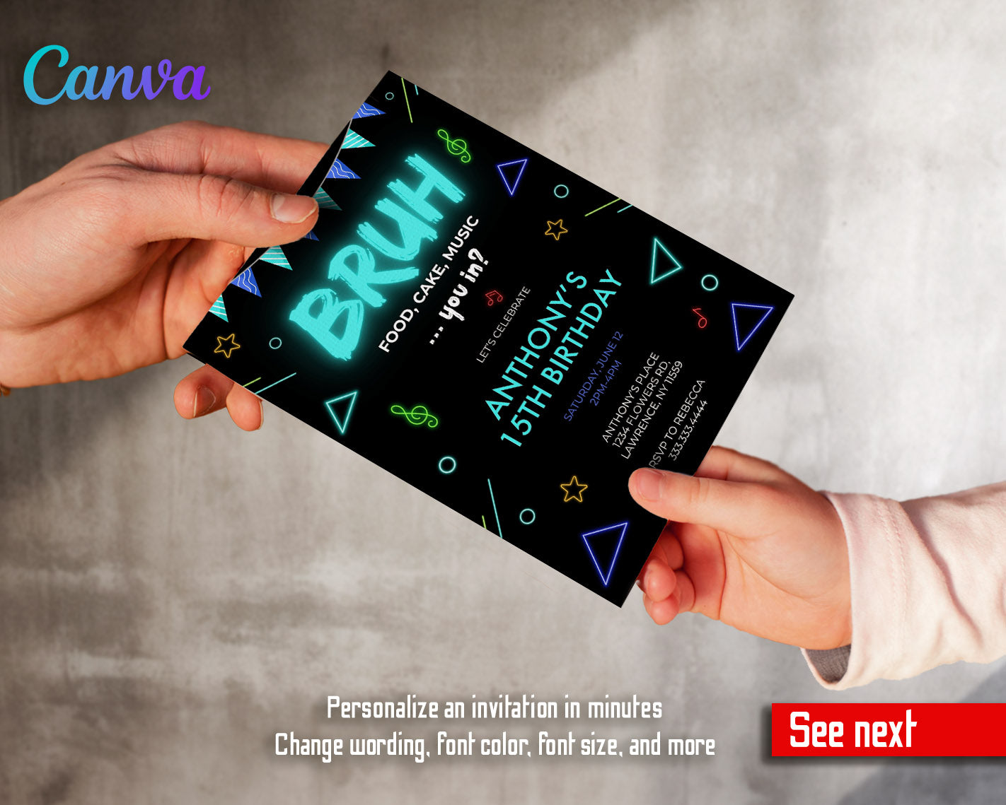 Bruh Music customizable invitation template | Share or Print | boy | HC693