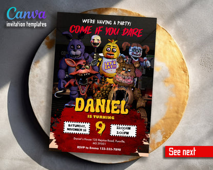 Five Nights at Freddy's customizable invitation template | Share or Print |  | GB562