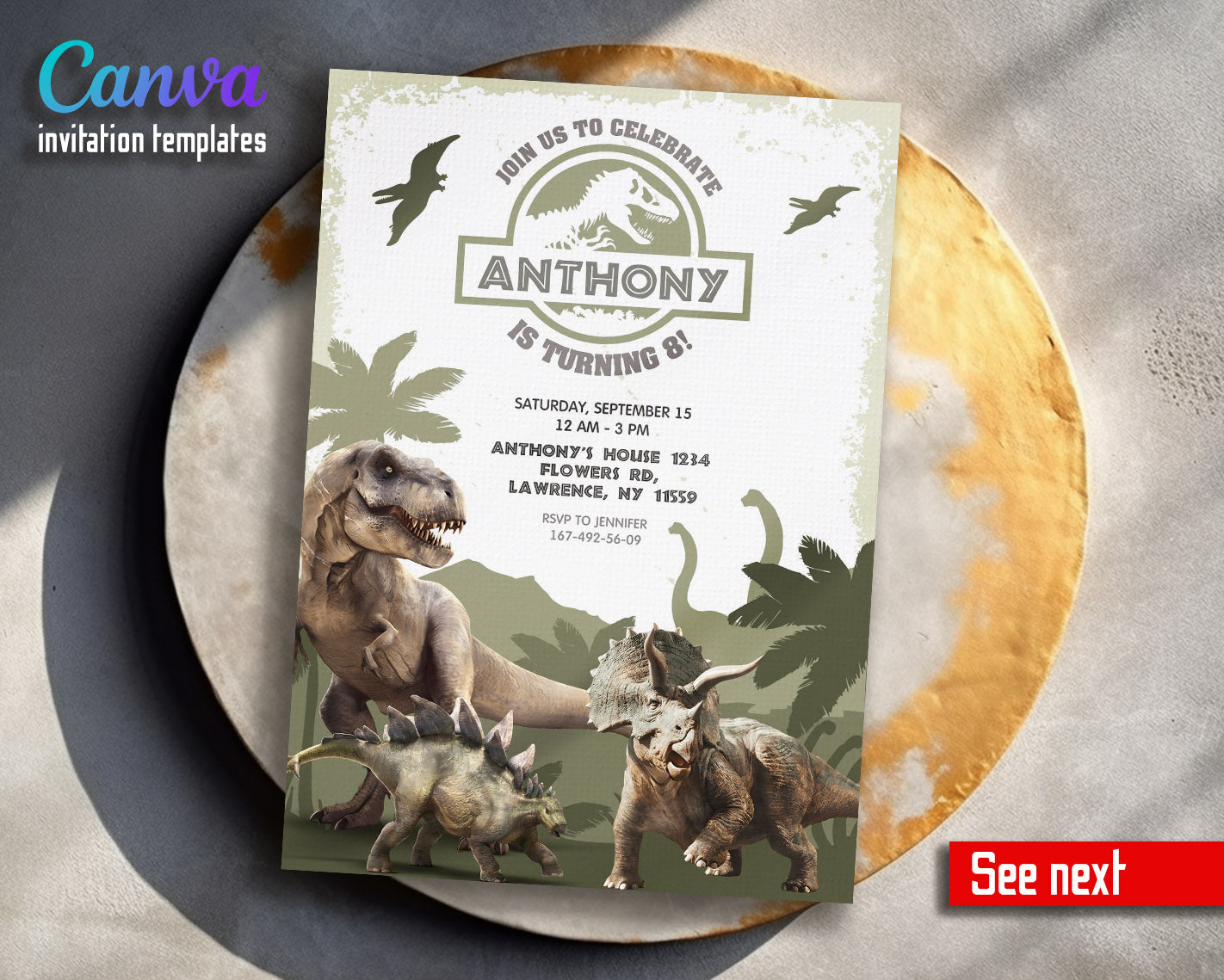 Jurassic World Dinosaur customizable invitation template | Share or Print |  | CA112