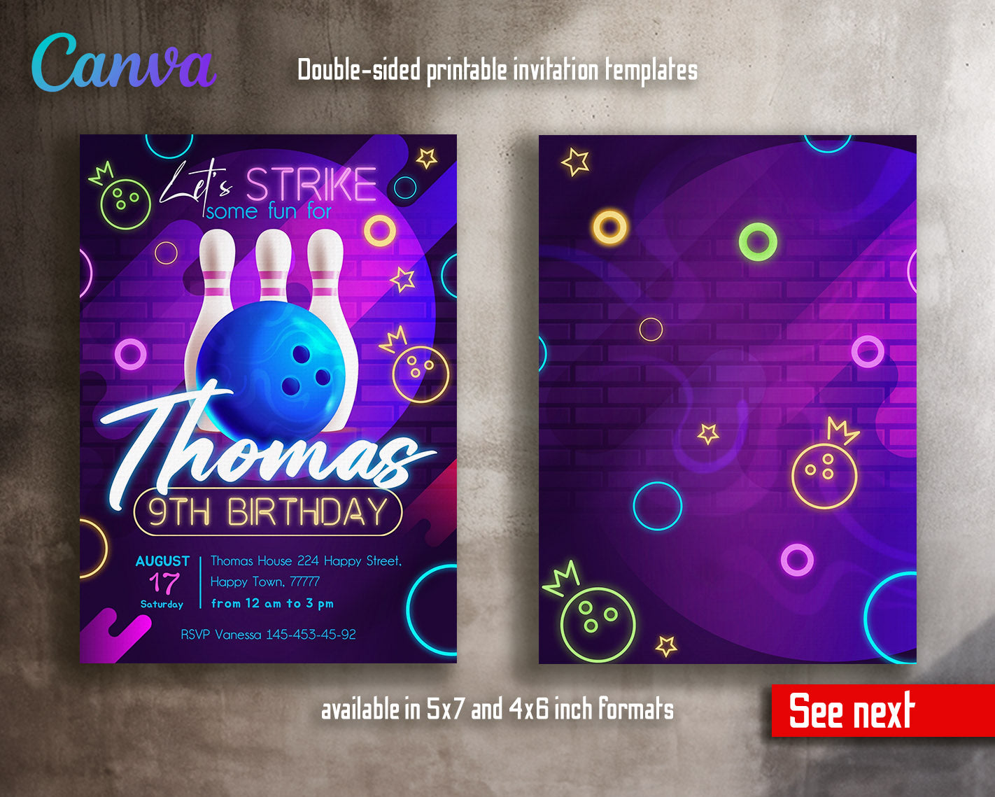 Bowling Strike Up customizable invitation template | Share or Print |  | GY861