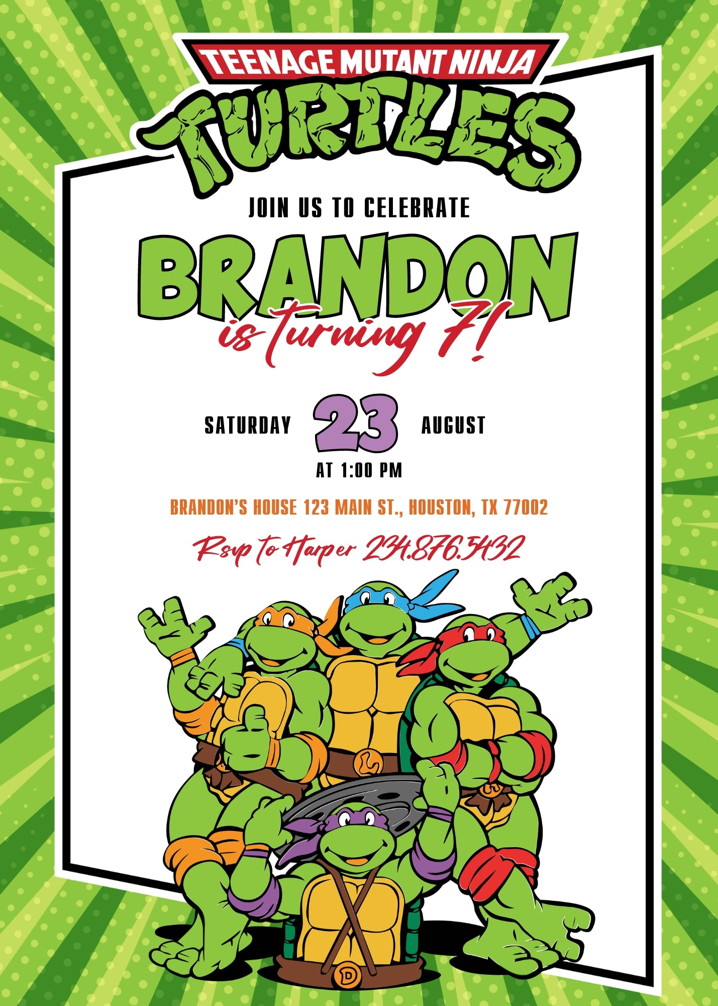 Teenage Mutant Ninja Turtles  customizable invitation template | Share or Print | boy | BO171