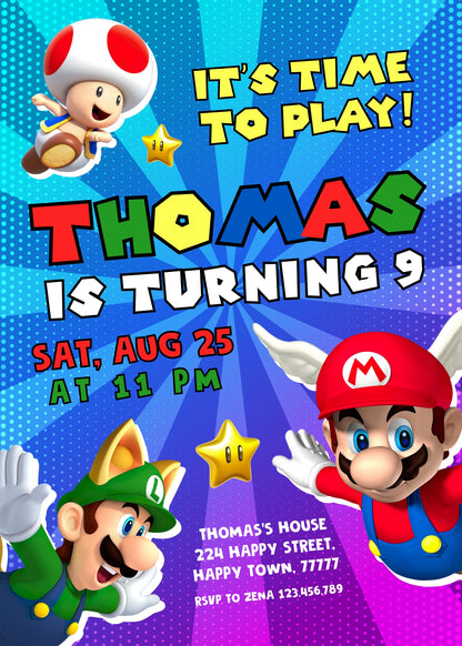 Super Mario Bros  customizable invitation template | Share or Print |  | VP496