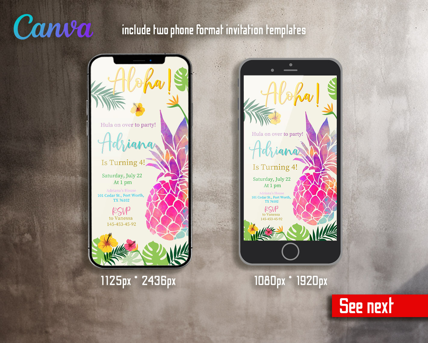 Aloha Luau Party customizable invitation template | Share or Print | girl | PH730