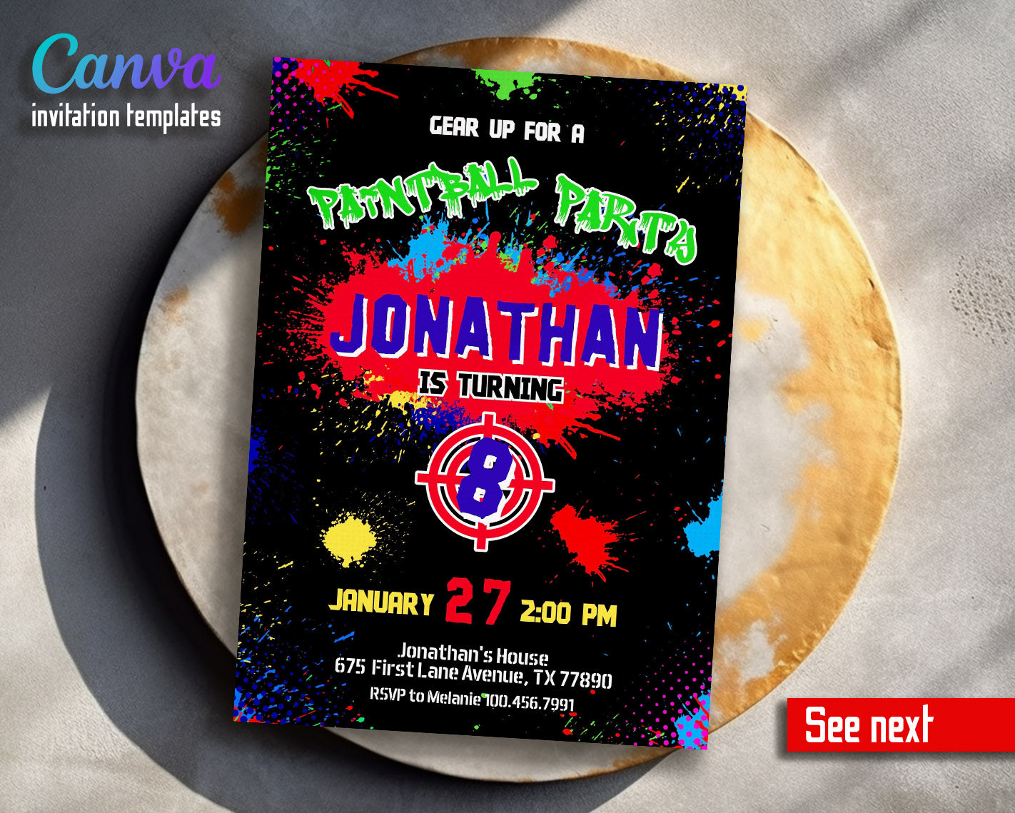 Paintball Airsoft battle customizable invitation template | Share or Print | boy | KV321