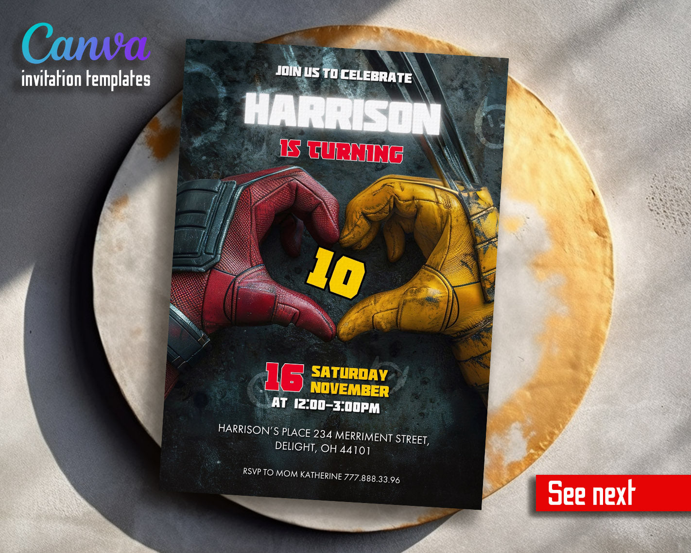 Deadpool Wolverine Marvel  customizable invitation template | Share or Print | boy | LS896