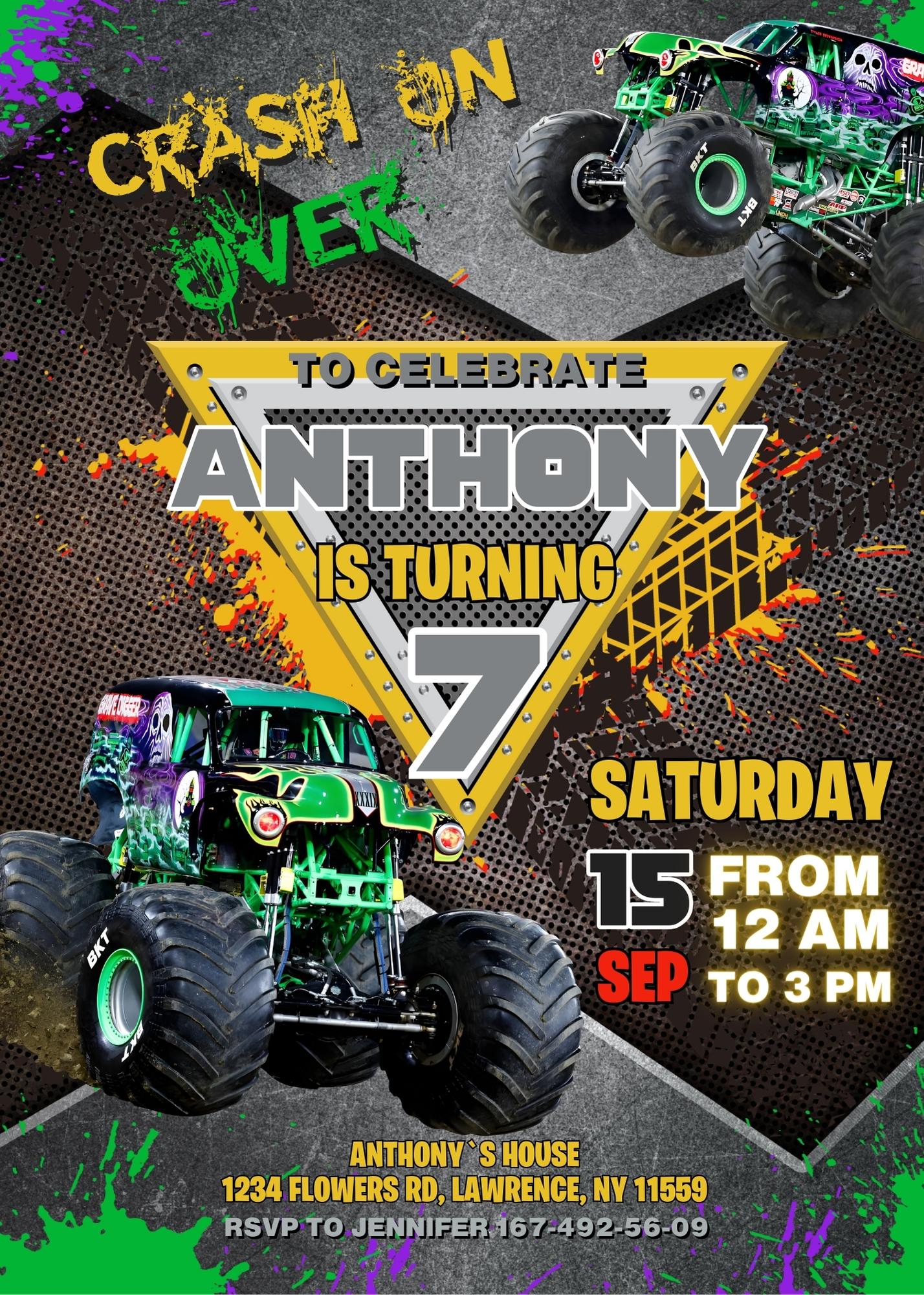 Monster Jam Grave Digger customizable invite template boy | instant download | Share or Print | MA485