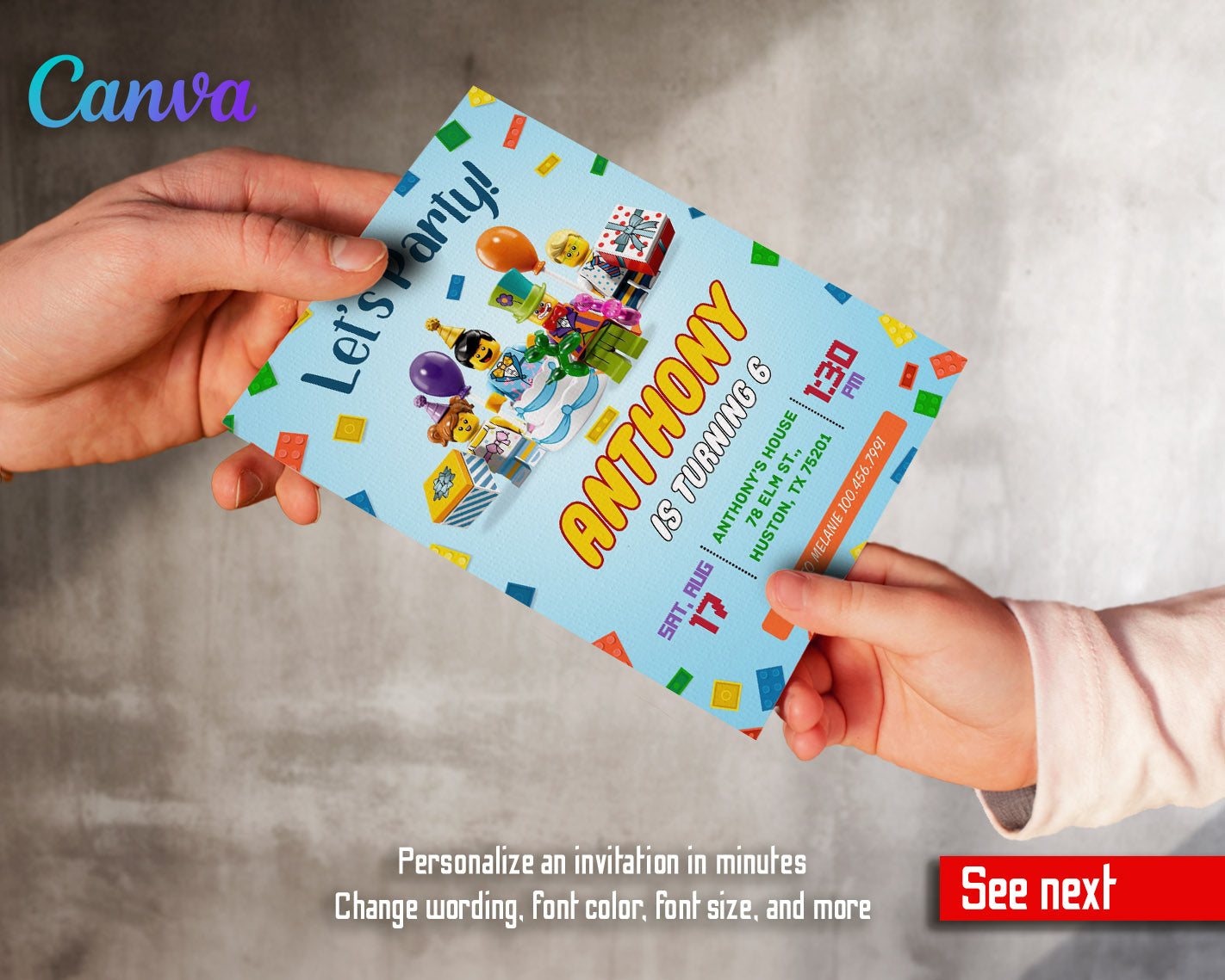 Lego Minifigures  customizable invitation template | Share or Print |  | WX834