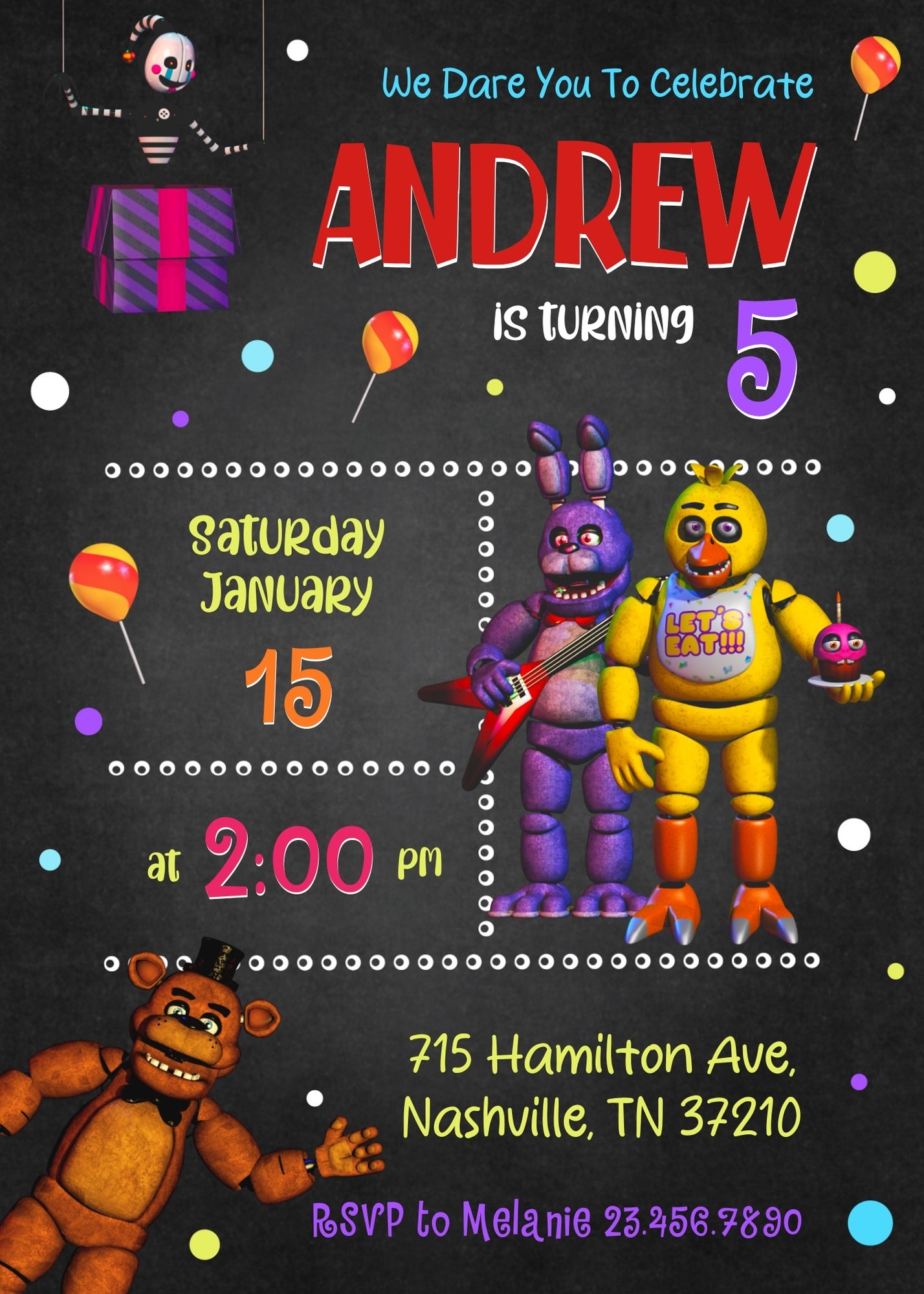 Five Nights at Freddy's customizable invitation template | Share or Print |  | OM199