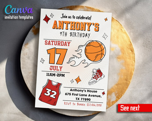 Basketball NBA Slam Dunk  customizable invitation template | Share or Print | boy | QR925