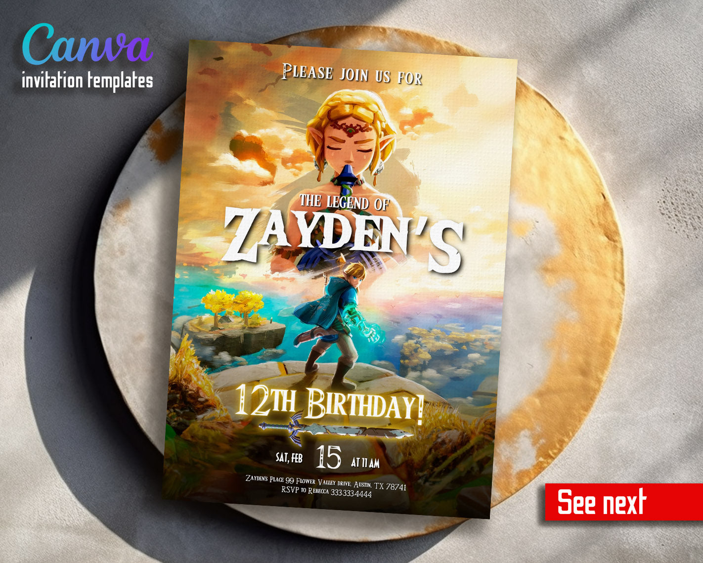 Legend of Zelda  customizable invitation template | Share or Print |  | LE279